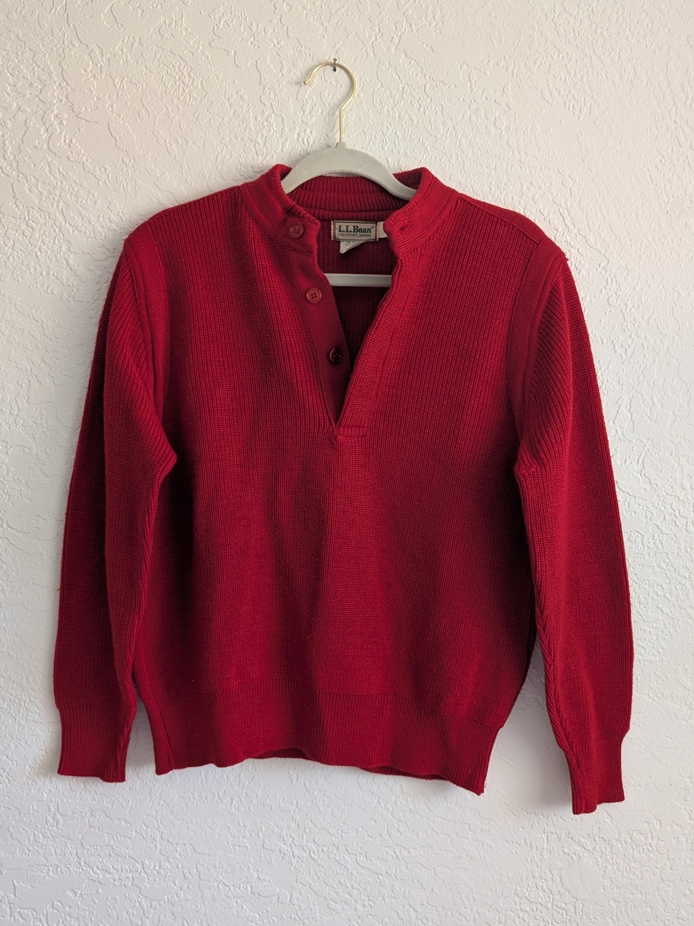 L.L. Bean Ladies Red Crewneck Henley Sweater